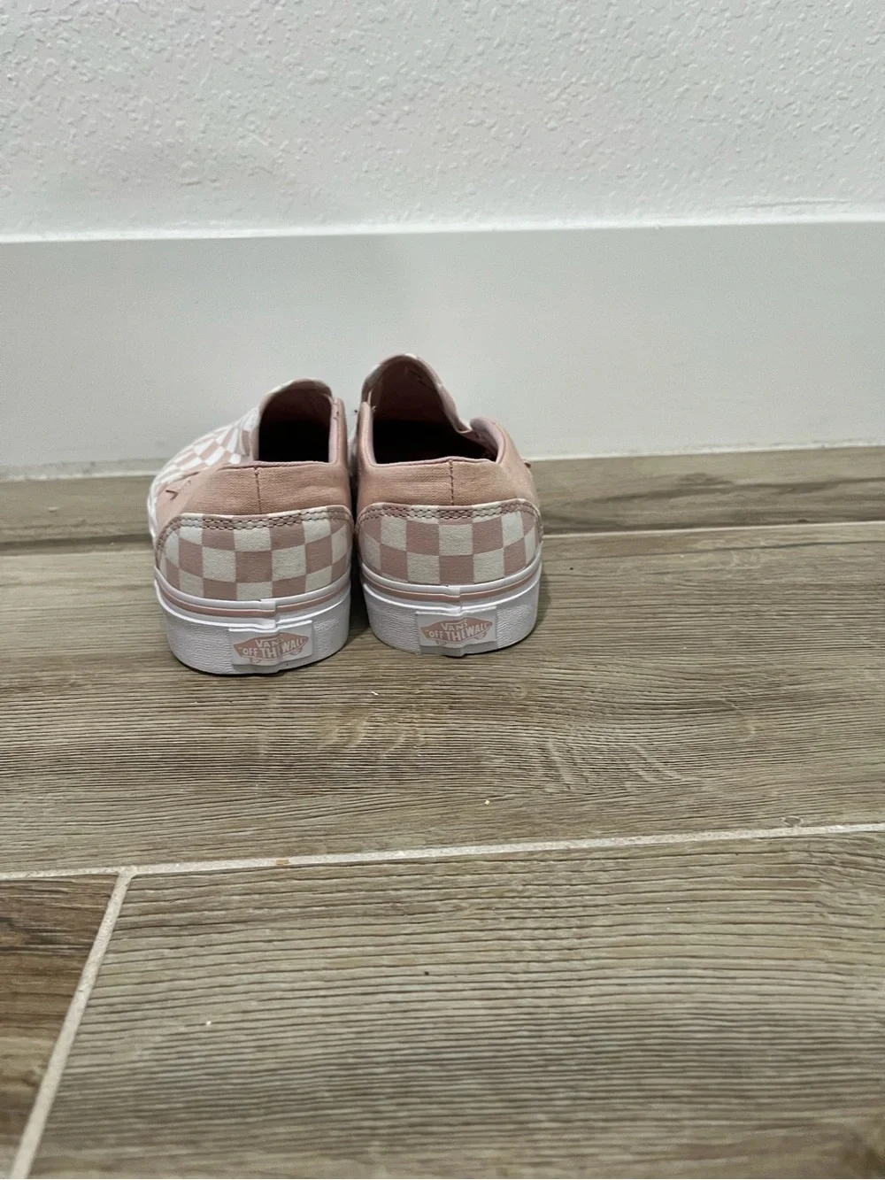 Vans Pink and White Checkerboard Slip-On Sneakers